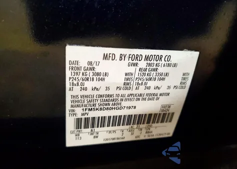 2017 Ford Explorer Xlt z USA, uszkodzony, nr VIN 1FM5K8D80HGD71978